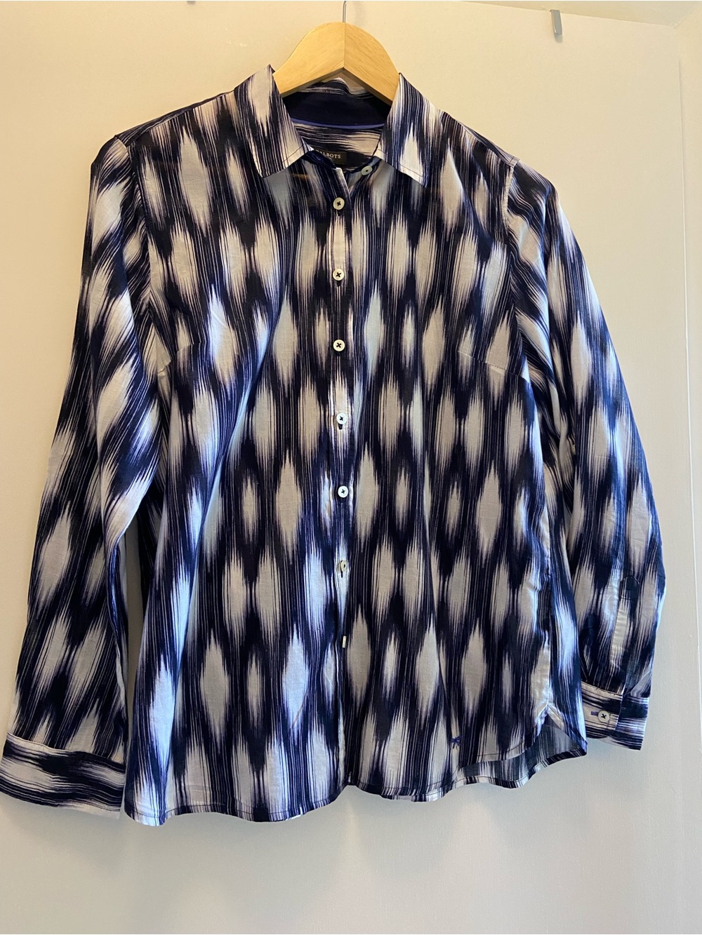Talbots Navy and White Ikat-Style Button-Down Shirt